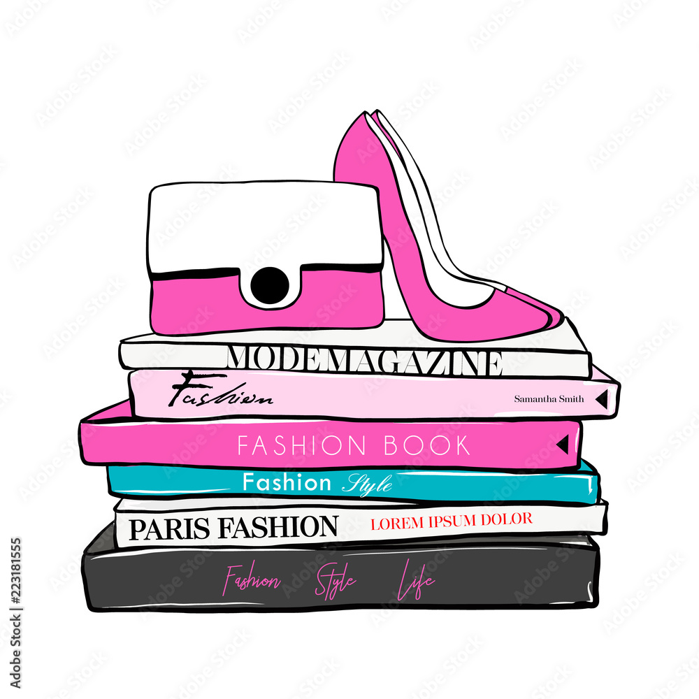 Fashion Heels and Books Print 2 Designer Bag Illustration 