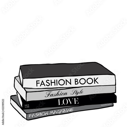 Fashionable illustration with stack of books and fashion magazines in Beauty style. Fashion vector fashion illustration design. Hand drawn sketch. Fashion. Set of trend book in doodle style.