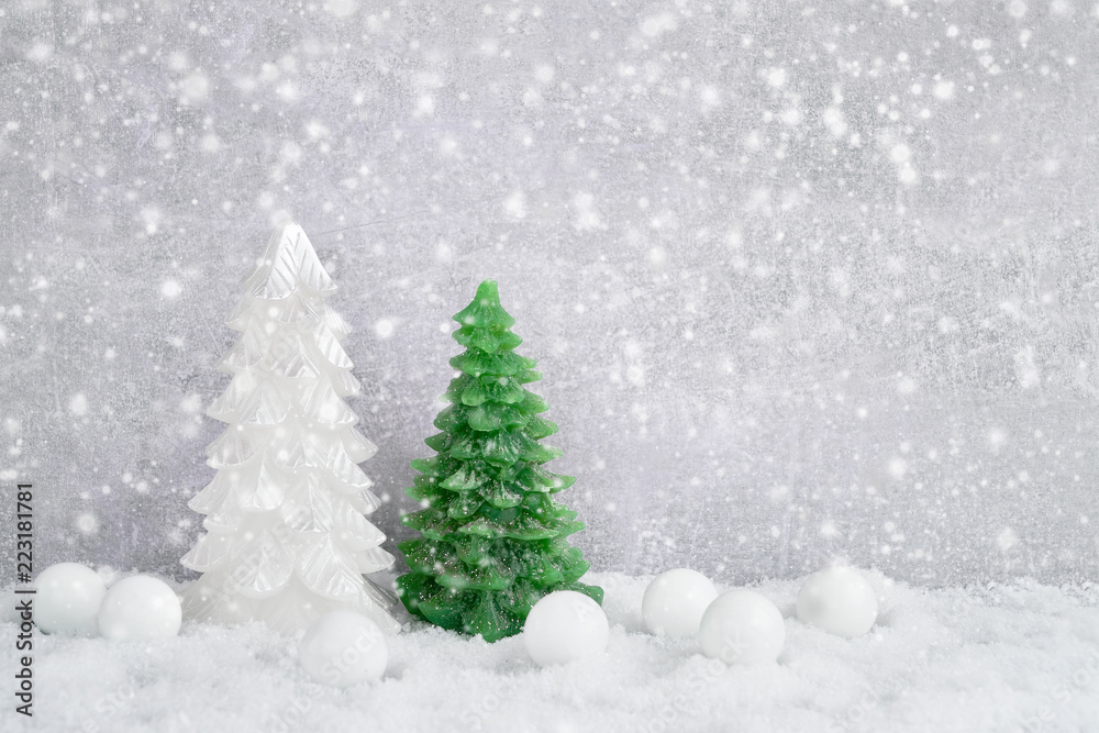 Christmas background. Traditional Christmas decoration with snow. Copy cpace. Christmas concept.