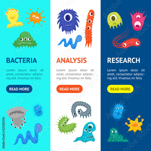 Cartoon Bacteria Characters Banner Vecrtical Set. Vector photo