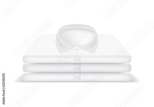 Realistic Detailed 3d White Blank Clothing Piles Shirt Stack. Vector