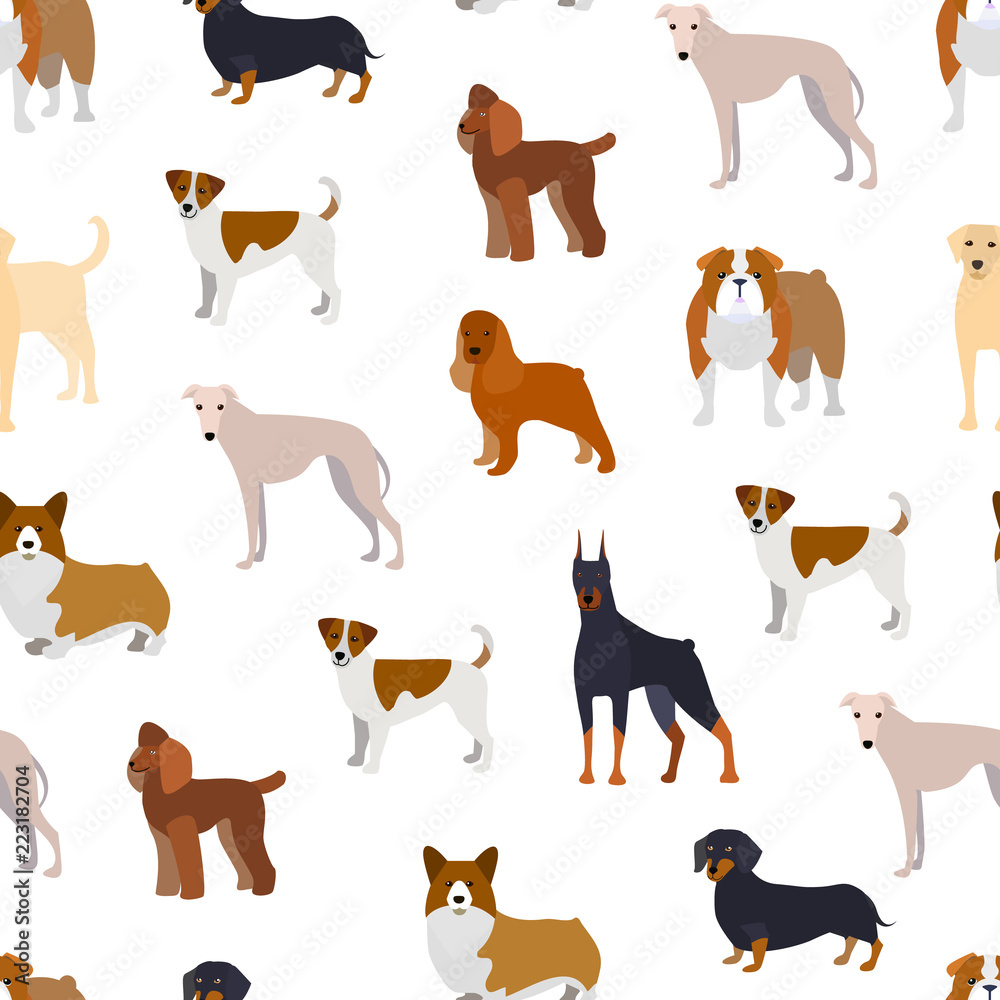 Cartoon Breed of Dogs Seamless Pattern Background. Vector Cartoon Breed of Dogs Seamless Pattern Background. Vector