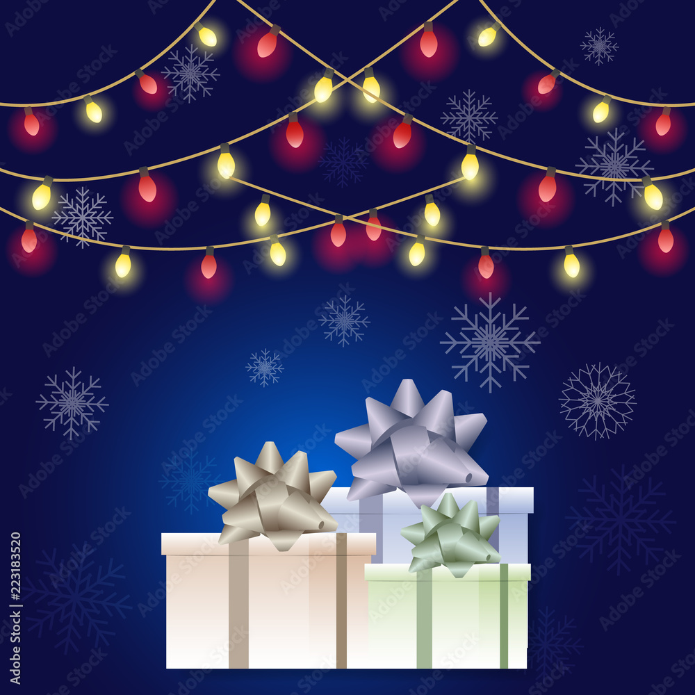 Gift boxes and light decoration, Merry Christmas background Gift boxes and light decoration, Merry Christmas background