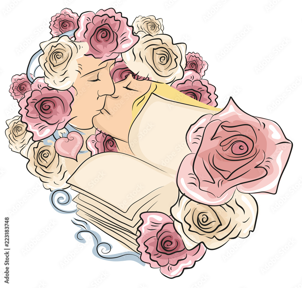 rose, flower, bouquet, pink, roses, love, red, heart, isolated, floral,  valentine, flowers, white, wedding, petal, nature, beautiful, beauty, gift,  bunch, bloom, blossom, day, romance, decoration Stock Vector
