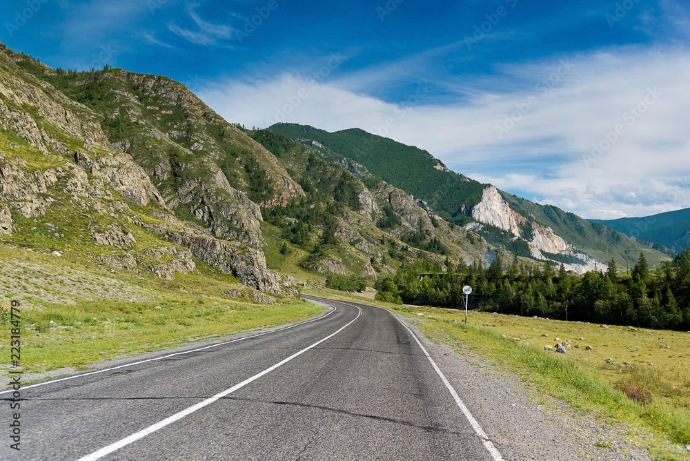 Naklejka premium Route in the Altai Mountains, summer day in the Republic of Altai, Russia