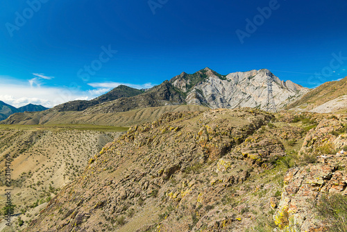 Rocky surface of wild mountains, Altai Republic, Russia