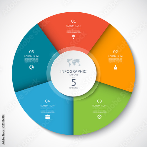 Vector infographic circle. Cycle diagram with 5 options. Can be used for chart, graph, report, presentation, web design.