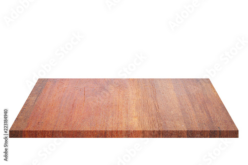 Empty brown wooden shelf isolated on white background. for montage of your product