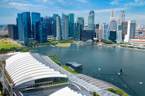 Photography Singapore city skyline landscape at day blue sky