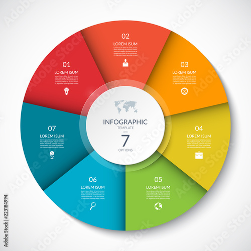 Vector infographic circle. Cycle diagram with 7 options. Can be used for chart, graph, report, presentation, web design. photo