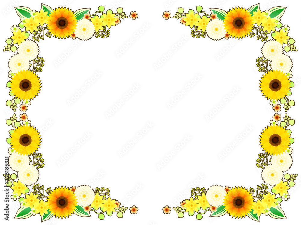 ヒマワリと晩夏の花のフレーム Stock Vector Adobe Stock