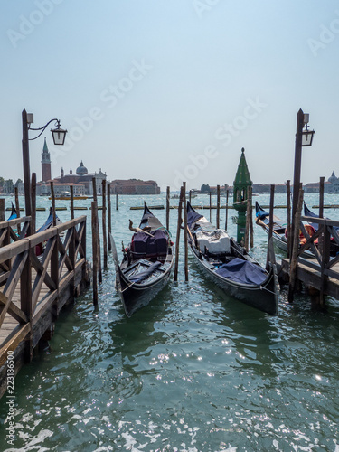 Traditional Gondola on Canal Grande in the background, Venice, Italy. August, 2018 © ikmerc