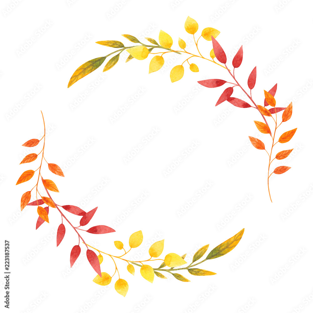 Fototapeta Autumn wreath Watercolor leaves frame for Invitation design