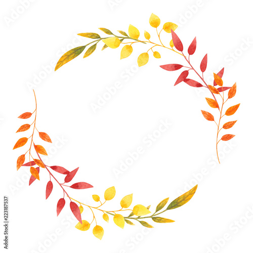 Autumn wreath Watercolor leaves frame for Invitation design