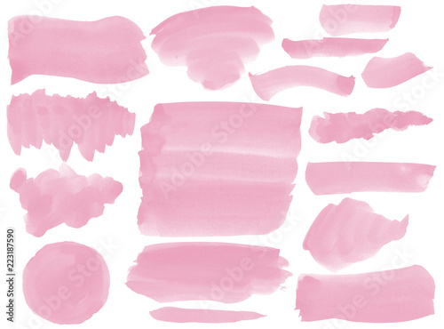 Set of pink watercolor stains