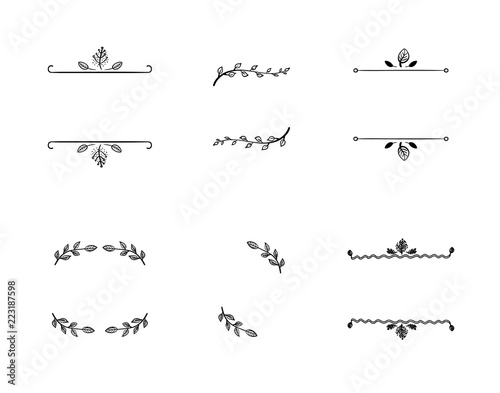 Vector Set of Doodle Floral Frames, Vignettes, Black Lines Isolated on White Background.