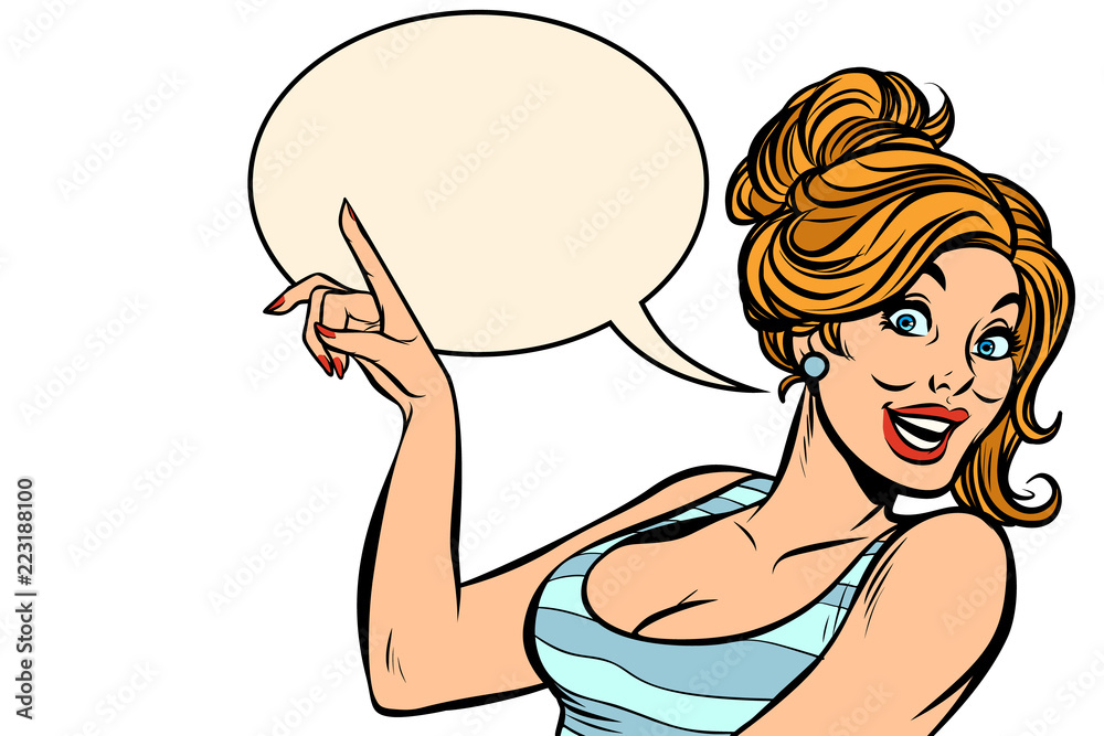 woman presents, points fingers