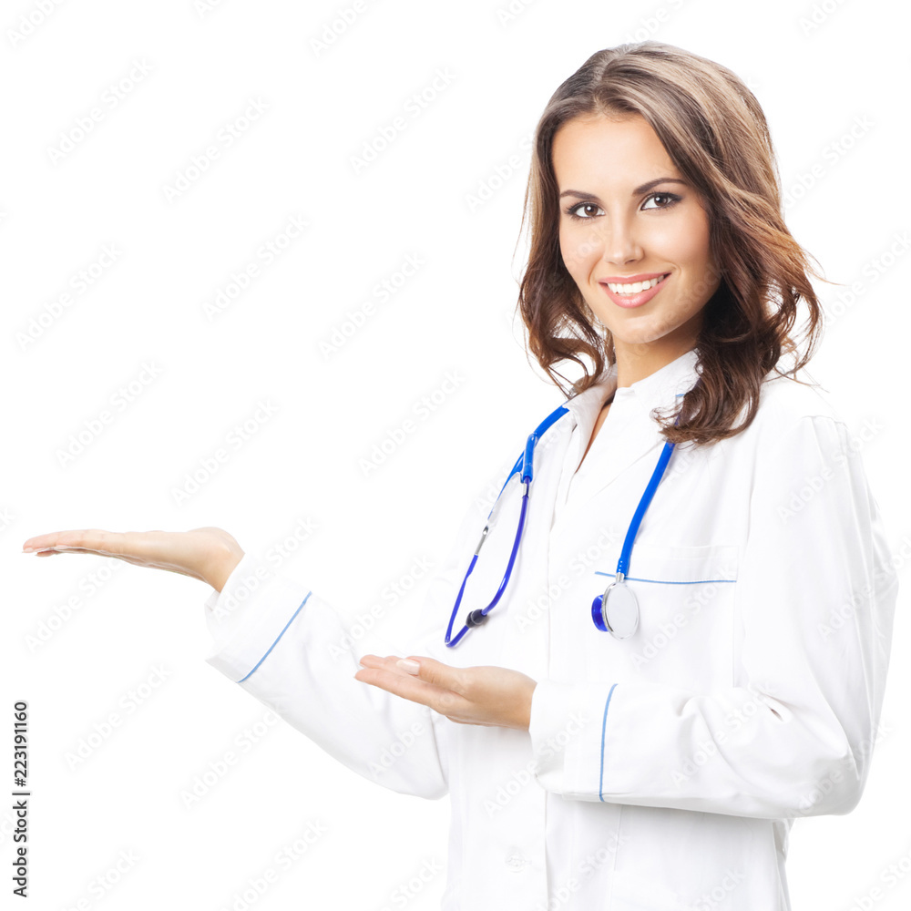 Doctor showing something, isolated Doctor showing something, isolated