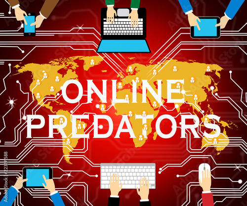 Online Predator Stalking Against Unknown Victim 2d Illustration photo