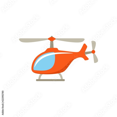 Orange cartoon helicopter on white background. Isolated object. Illustration for child. Flat style. Vector Icons.