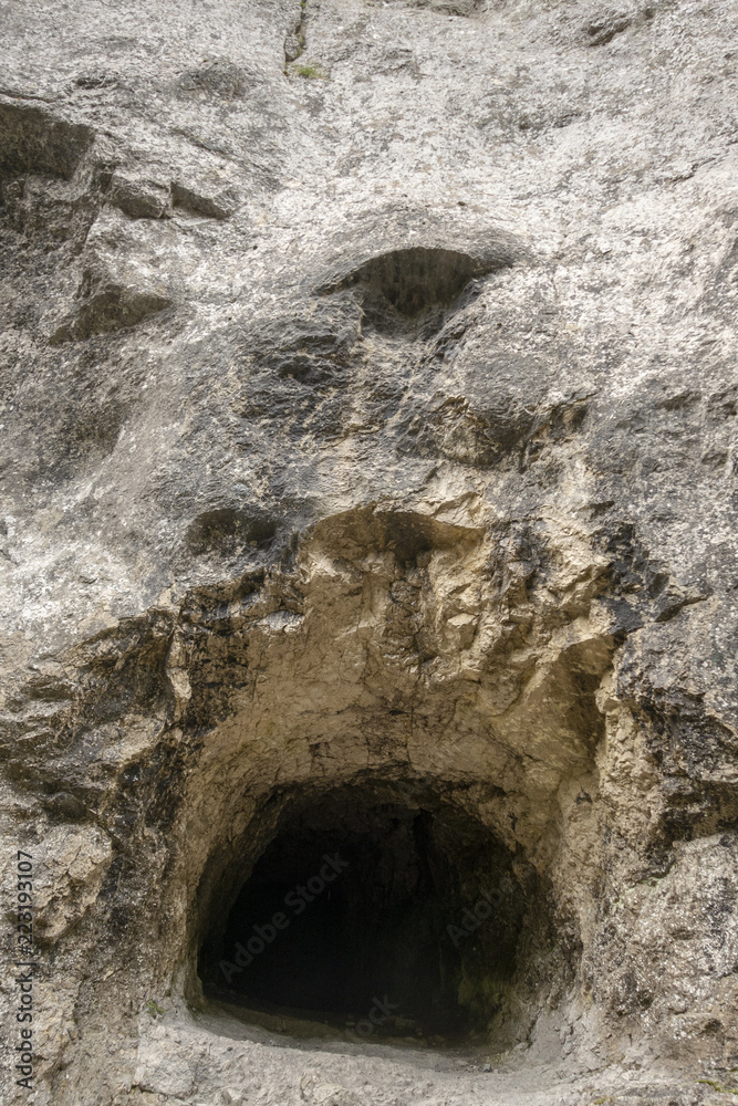 View of Bear's cave entrance, near Tatarului Gorges,  Bucegi mountains, Romania,  Bucegi national park