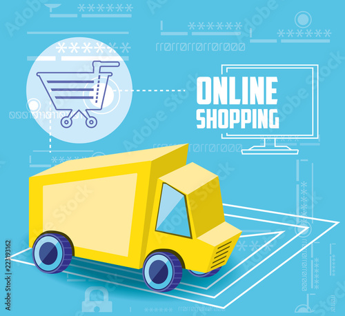 on line shopping with delivery truck
