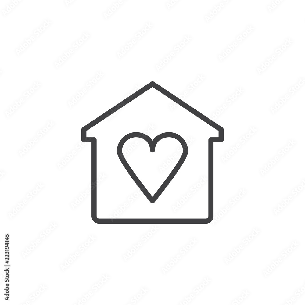 Home with heart outline icon. linear style sign for mobile concept and web design. Love house simple line vector icon. Symbol, logo illustration. Pixel perfect vector graphics Home with heart outline icon. linear style sign for mobile concept and web design. Love house simple line vector icon. Symbol, logo illustration. Pixel perfect vector graphics