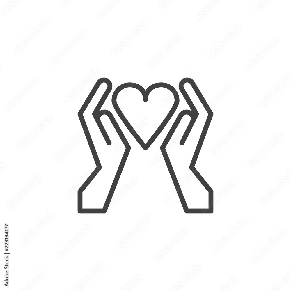 Hands with heart outline icon. linear style sign for mobile concept and web design. Charity simple line vector icon. Love symbol, logo illustration. Pixel perfect vector graphics Hands with heart outline icon. linear style sign for mobile concept and web design. Charity simple line vector icon. Love symbol, logo illustration. Pixel perfect vector graphics