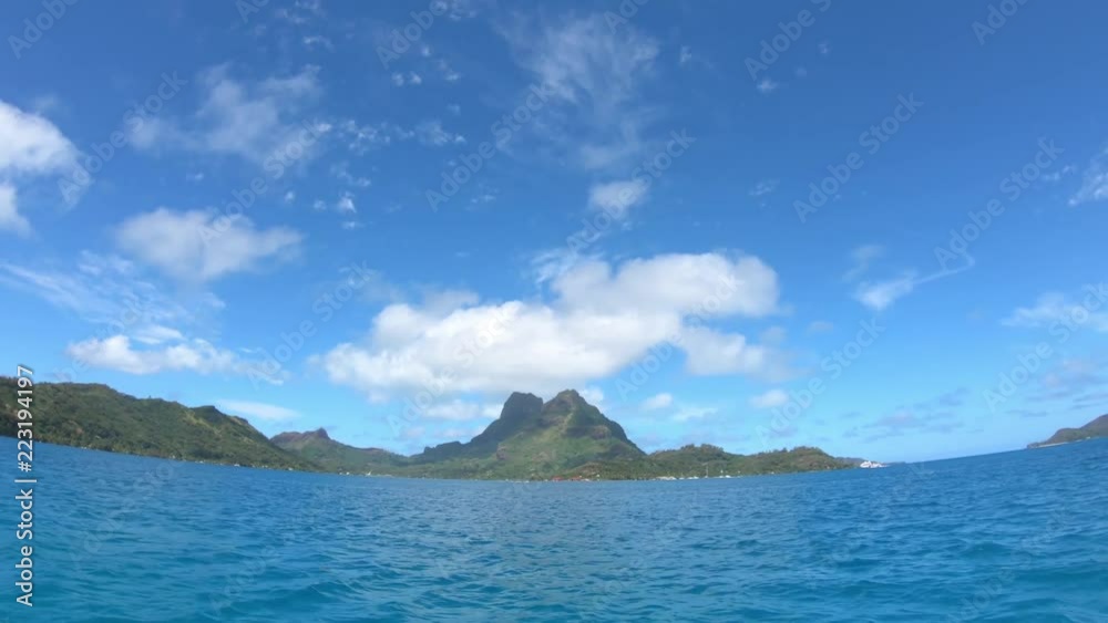 Sailing around blue lagoon and Otemanu mountain at Bora Bora island, Tahiti, French Polynesia (view from action camera)
Sailing around blue lagoon and Otemanu mountain at Bora Bora island, Tahiti, French Polynesia (view from action camera)
