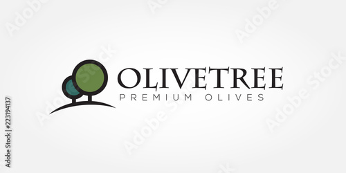 Vector geometric tree illustration. Tree, fruit, olive label, logo, icon, nature, eco, green, organic, outdoors design.