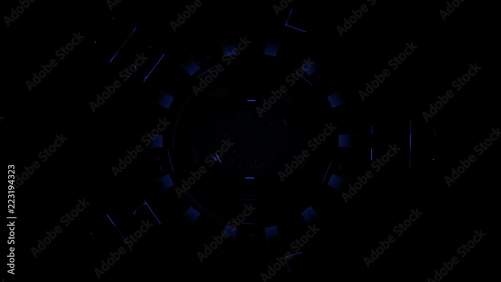 Looping futuristic tunnel intro.Endless infinite technological sci fi tunnel animation.Camera fly through hud elements.Good for tech title and background, news headline business intro screensaver.