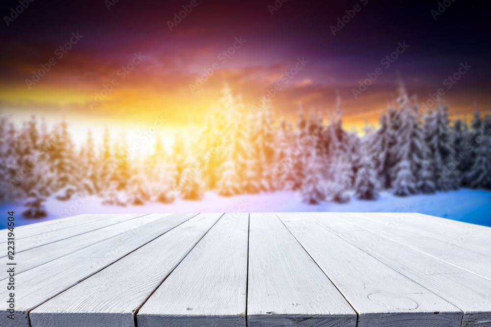 wooden table winter  