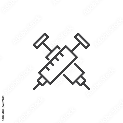 Crossed Syringes outline icon. linear style sign for mobile concept and web design. Medical syringe simple line vector icon. Symbol, logo illustration. Pixel perfect vector graphics