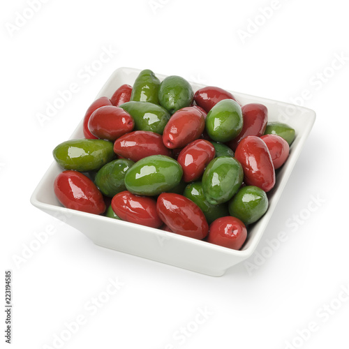 Bowl with red and green Italan Bella olives