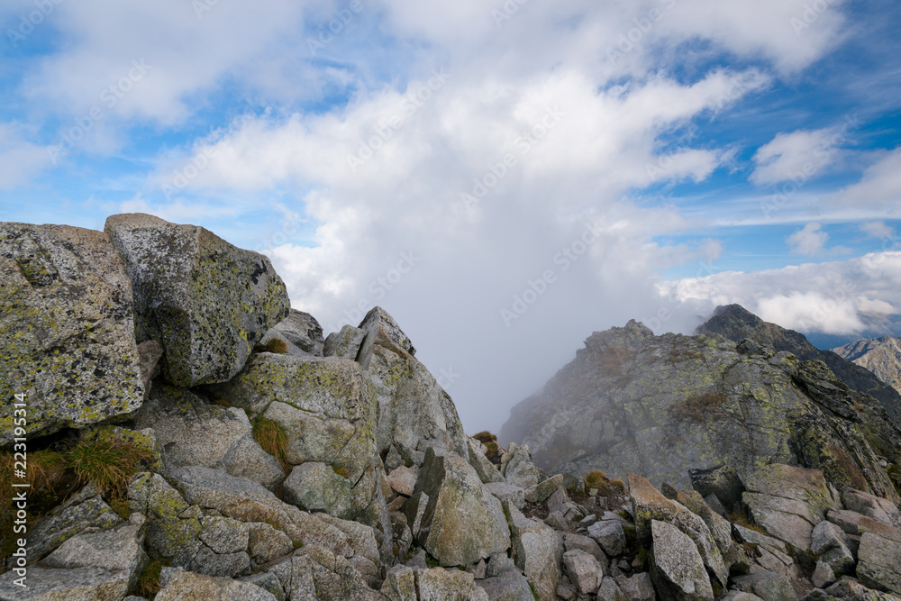 Cloud covered mountain peaks in the High Tatra