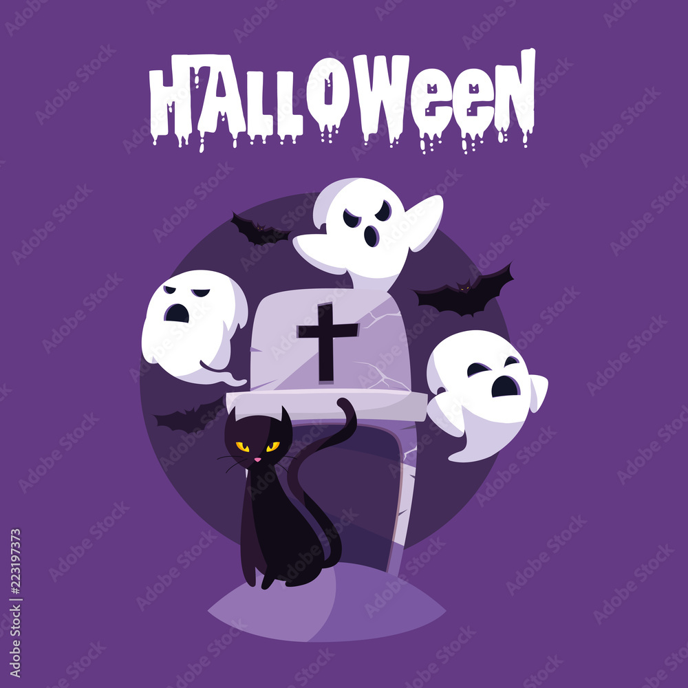 Naklejka premium halloween card with ghost characters
