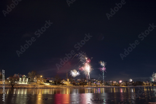 Celebration of New Year's Eve with fireworks in Bronnoysund Northern Norway © Gunnar E Nilsen