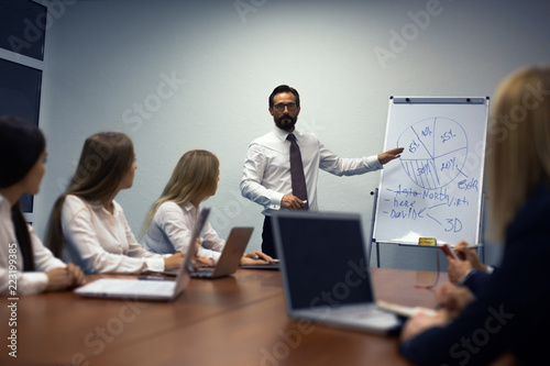 Confident businessman making presentation to his colleagues. Business concept.