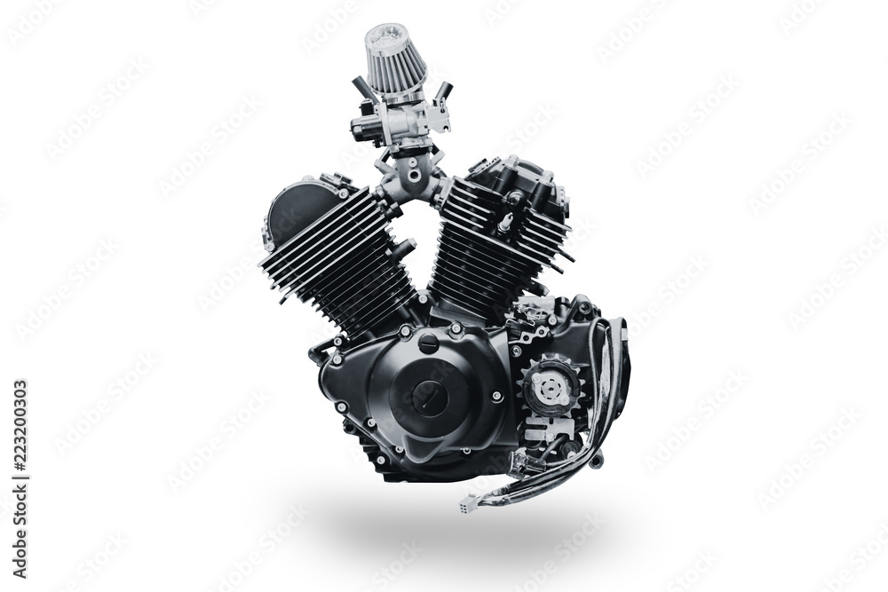 Naklejka premium black V shape vintage motorcycle engine isolated on white background