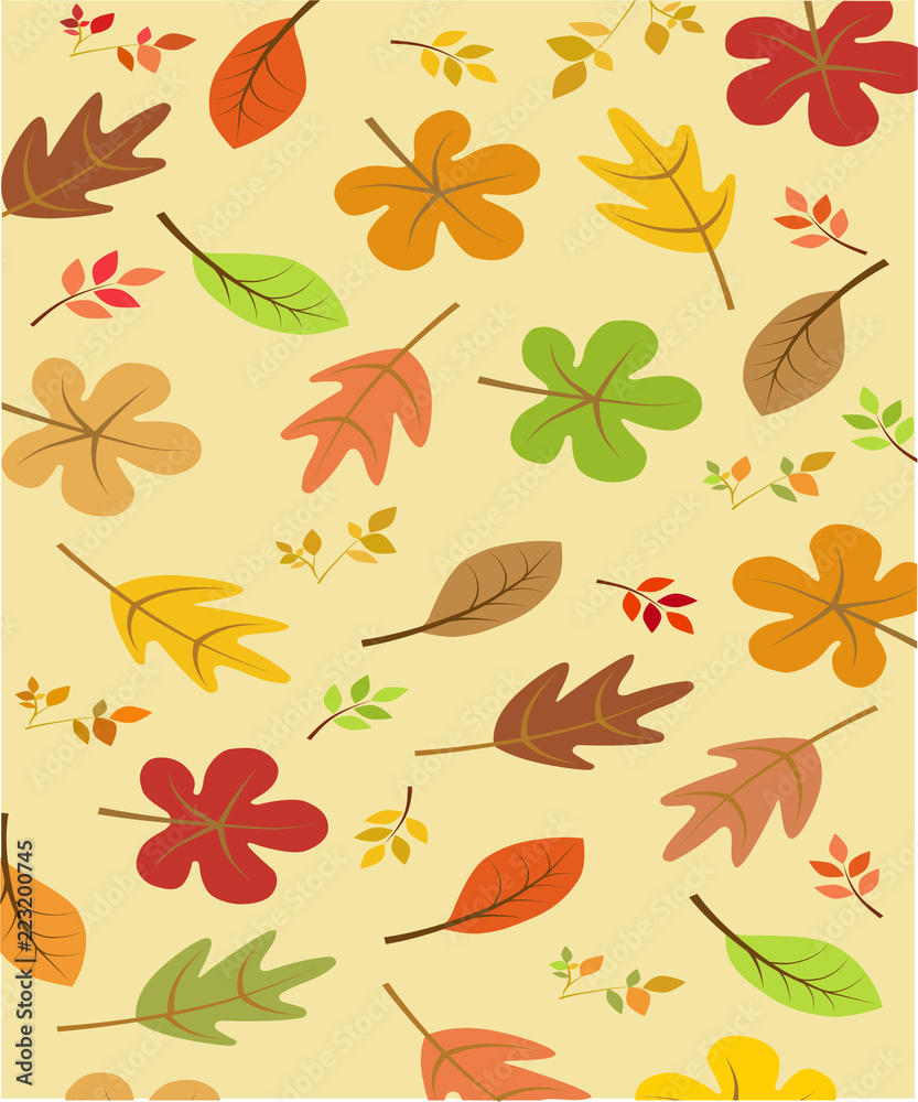 Obraz premium Autumn leaves foliage nature vector background yellow orange green wallpaper concept for web and print