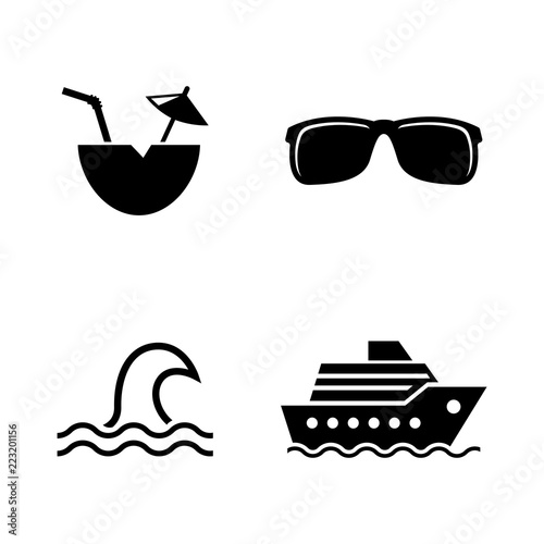 Cruise, Sea Travel. Simple Related Vector Icons Set for Video, Mobile Apps, Web Sites, Print Projects and Your Design. Cruise, Sea Travel icon Black Flat Illustration on White Background.