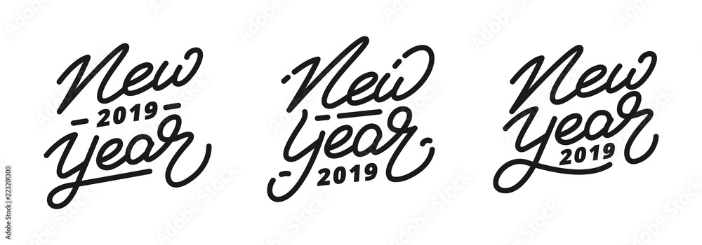 New Year 2019. Set of hand lettering labels for New Year New Year 2019. Set of hand lettering labels for New Year