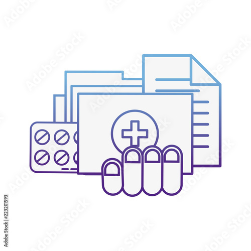 hand holding medical folder report packing pills