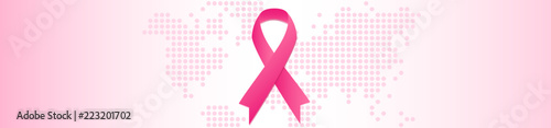 
Breast cancer awareness campaign concept. October month. Pink smooth wave  ribbon on background whith rose digital map, like as healthy clean cells. Vector horisontal illustration. Women's health