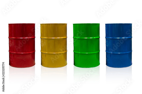 55 Gallon Steel Barrel tank for Industrial Liquid Chemical Container isolated on white with clipping path.