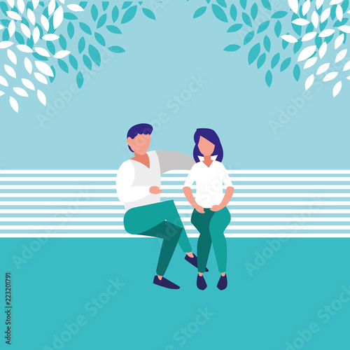 couple sitting park chair avatar character