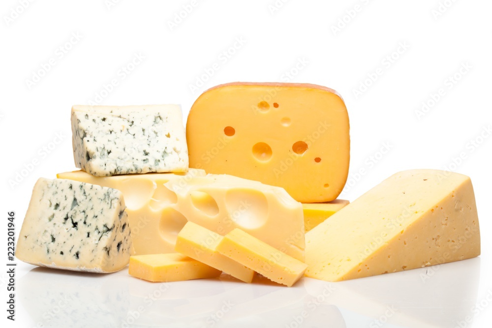 Pieces of Mountain Gorgonzola Cheese and Yellow Cheese