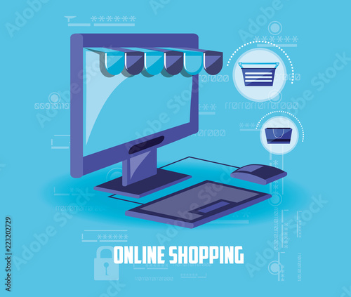 on line shopping with computer desktop