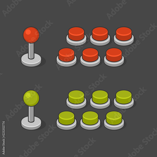 Arcade Game Machine Buttons and Joystick Set. Vector