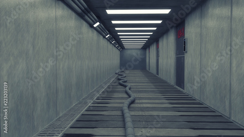 Fototapeta Naklejka Na Ścianę i Meble -  3D render. Futuristic empty interior corridor